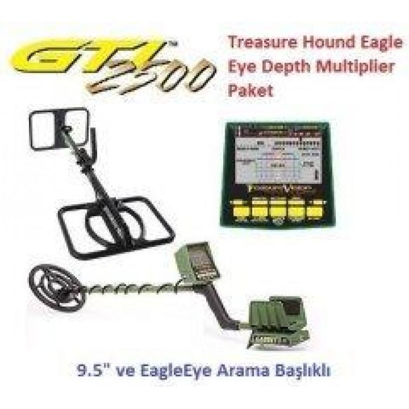 Garrett GTI 2500 Define Dedektörü Treasure Hound Eagle Eye Depth Multiplier Paket (9,5 inch ve EagleEye Başlık)